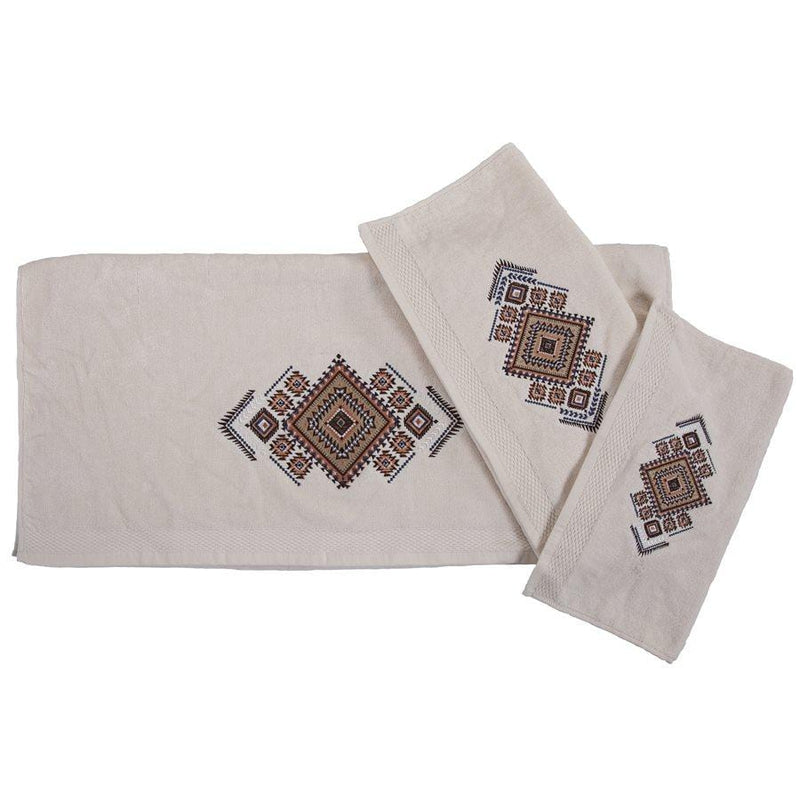 HiEnd Accents Rebecca Embroidered Western Paisley 3 Piece Bath Towel Set, Cream