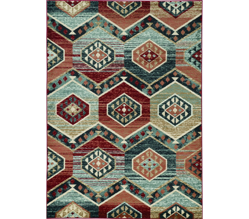 3' X 5' Red Machine Woven Honeycomb Lodge Indoor Area Rug