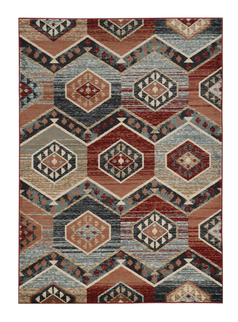 3' X 5' Red Machine Woven Honeycomb Lodge Indoor Area Rug