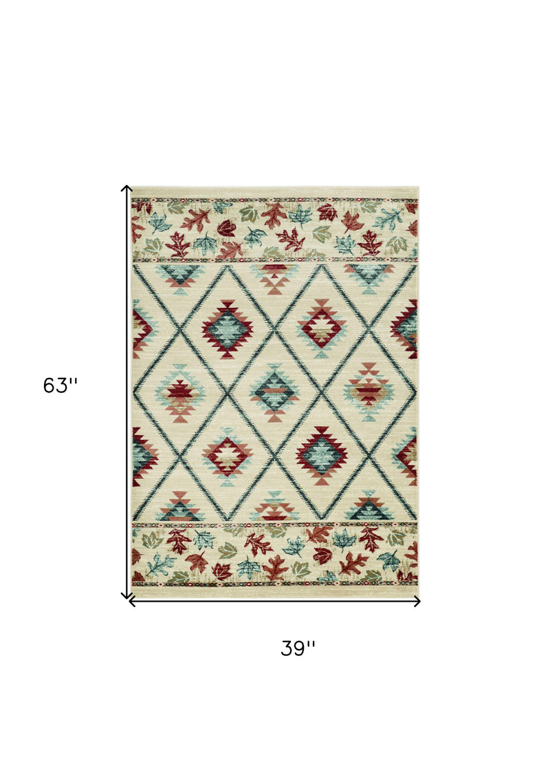 3' X 5' Ivory Southwestern Area Rug