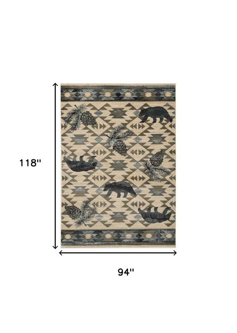 3' X 5' Ivory and Blue Woodland Lodge Area Rug