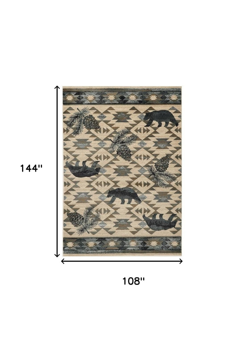 3' X 5' Ivory and Blue Woodland Lodge Area Rug