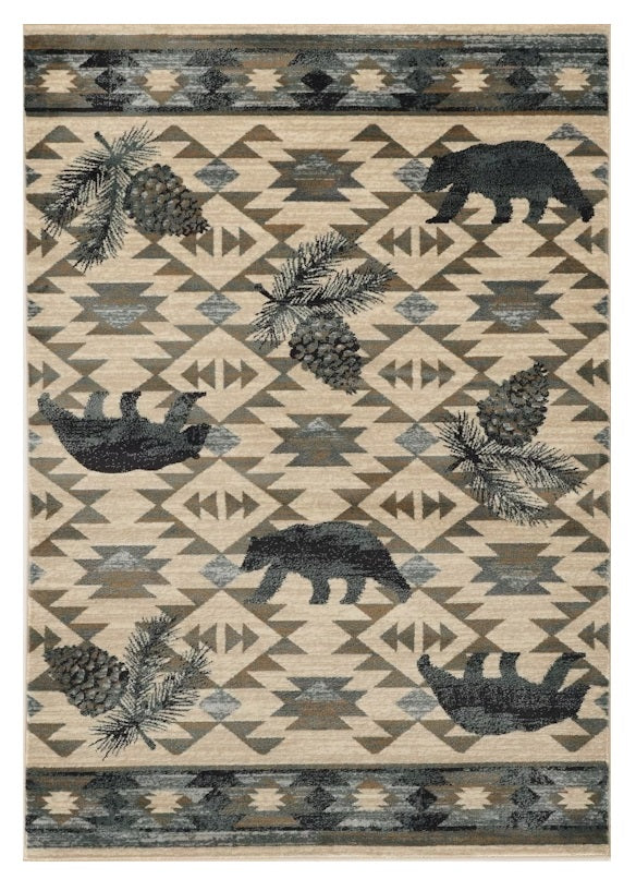 3' X 5' Ivory and Blue Woodland Lodge Area Rug