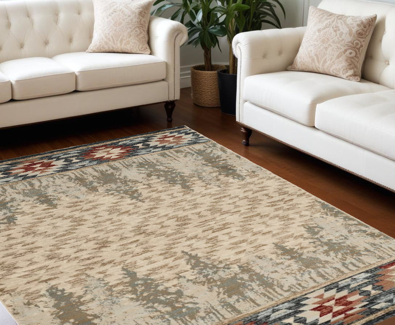 8' Ivory Machine Woven Pinegrove Lodge Indoor Runner Rug