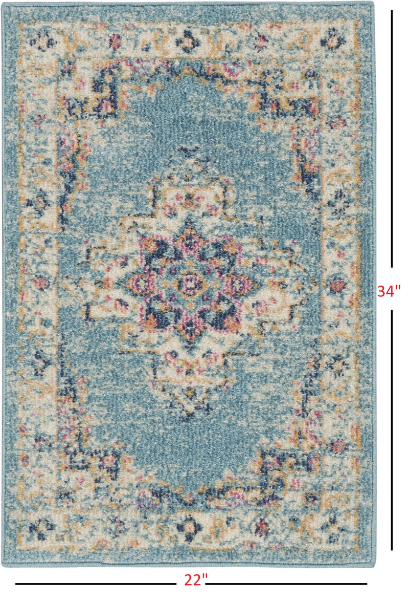 2' X 3' Light Blue Southwestern Power Loom Area Rug