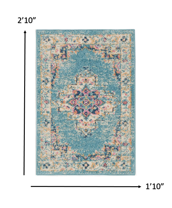 2' X 3' Light Blue Southwestern Power Loom Area Rug