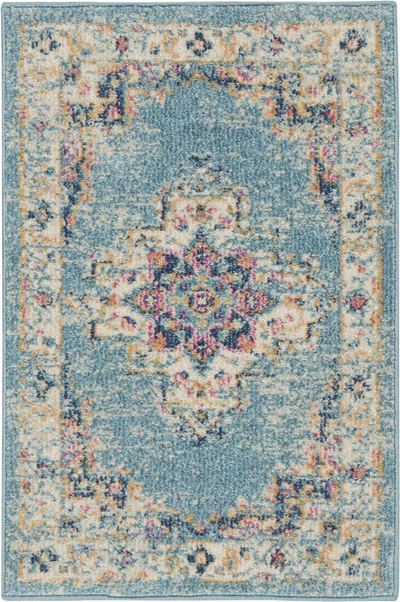 2' X 3' Light Blue Southwestern Power Loom Area Rug