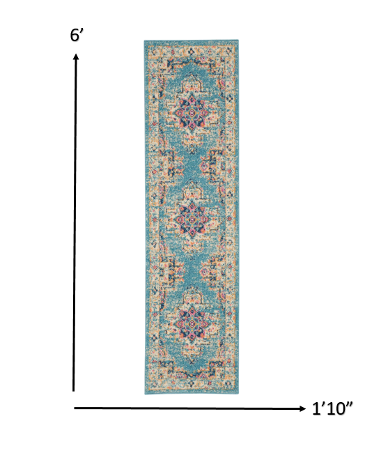 2' X 3' Light Blue Southwestern Power Loom Area Rug