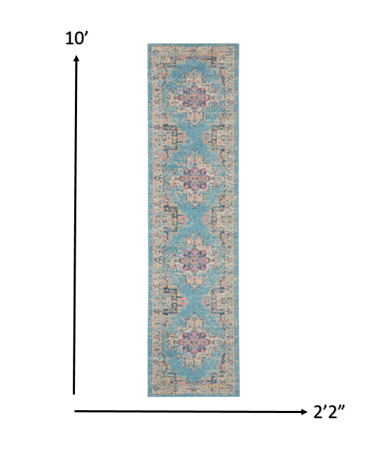 2' X 3' Light Blue Southwestern Power Loom Area Rug