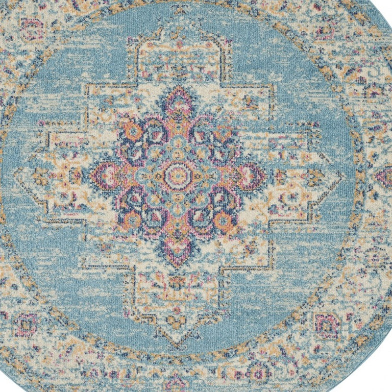 2' X 3' Light Blue Southwestern Power Loom Area Rug