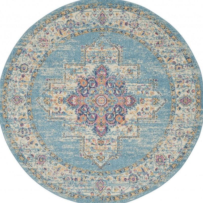 2' X 3' Light Blue Southwestern Power Loom Area Rug