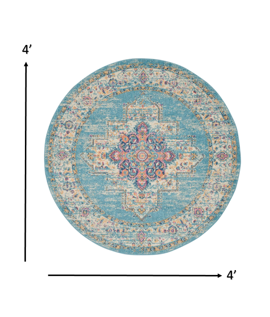 2' X 3' Light Blue Southwestern Power Loom Area Rug