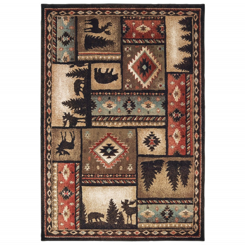 7' X 9' Black And Brown Nature Lodge Area Rug