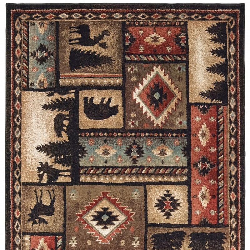 7' X 9' Black And Brown Nature Lodge Area Rug