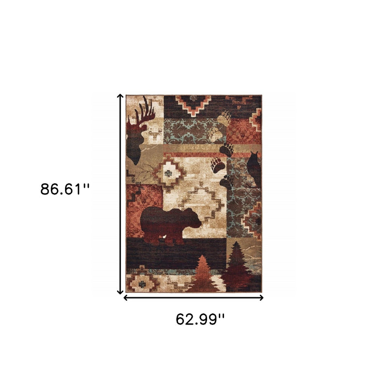 5' X 7' Rustic Brown Animal Lodge Area Rug