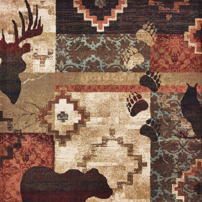 5' X 7' Rustic Brown Animal Lodge Area Rug