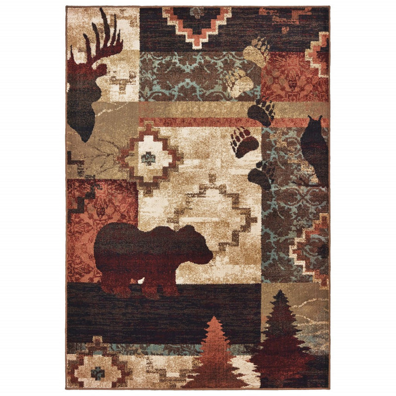 5' X 7' Rustic Brown Animal Lodge Area Rug