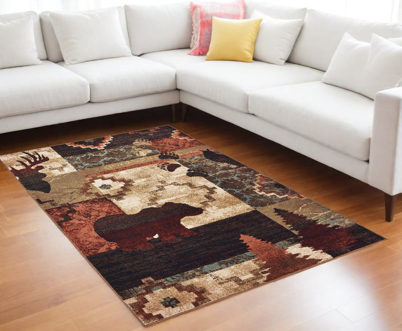 5' X 7' Rustic Brown Animal Lodge Area Rug