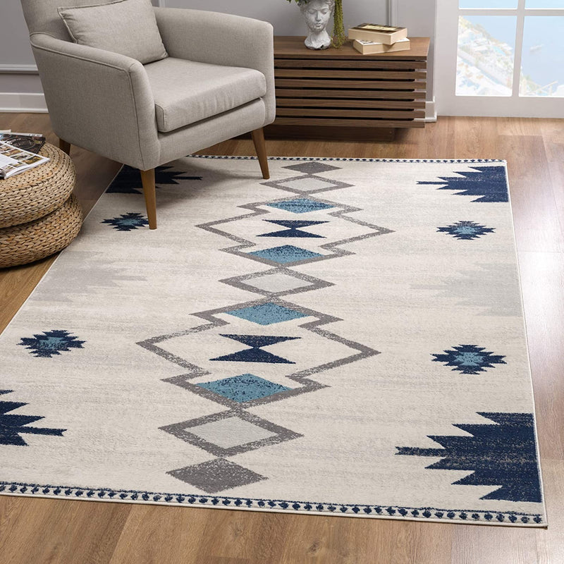 13' Runner Blue and Ivory Southwestern Runner Rug