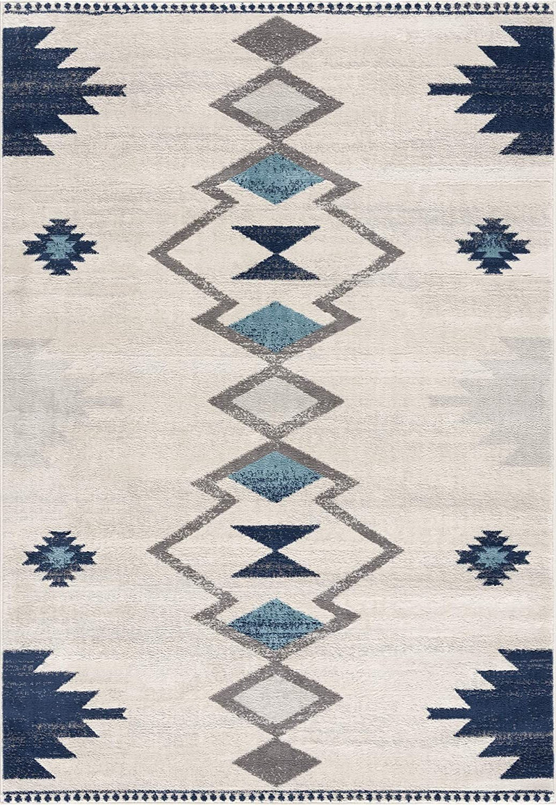 13' Runner Blue and Ivory Southwestern Runner Rug