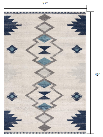 13' Runner Blue and Ivory Southwestern Runner Rug