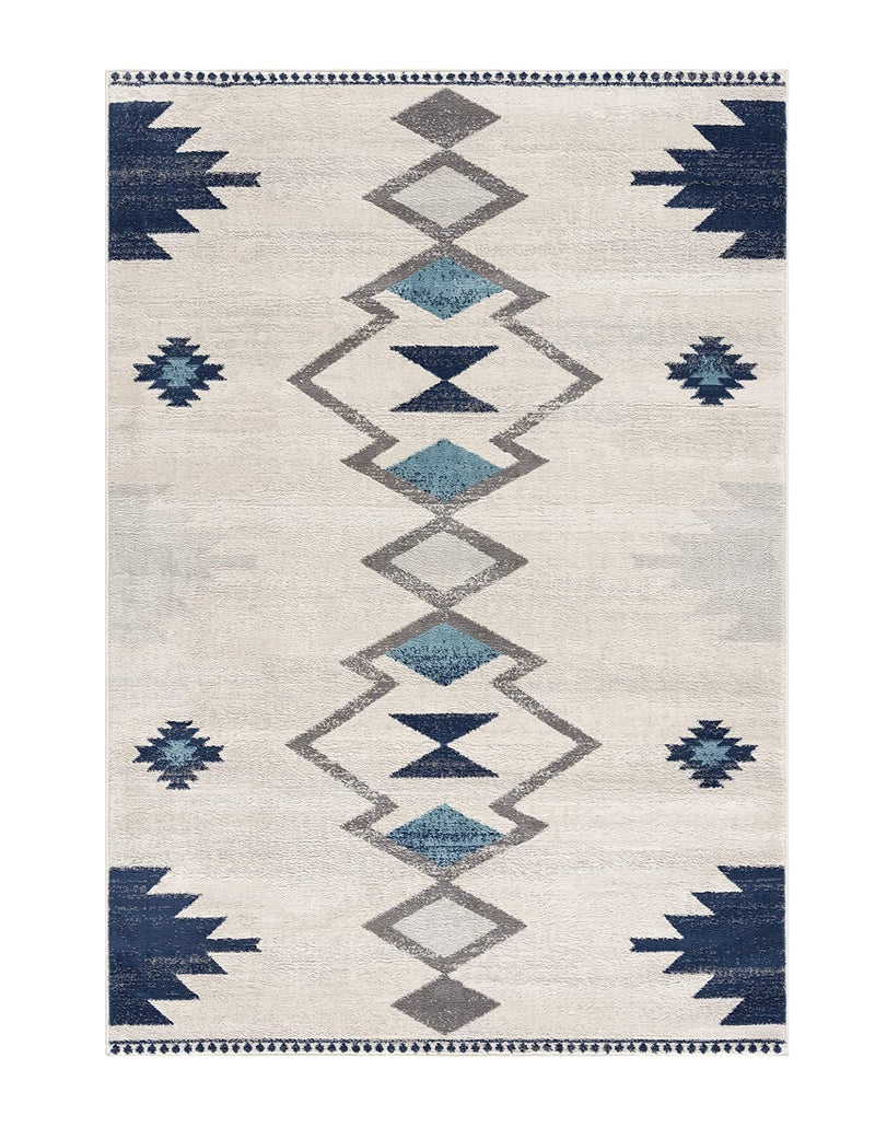 13' Runner Blue and Ivory Southwestern Runner Rug