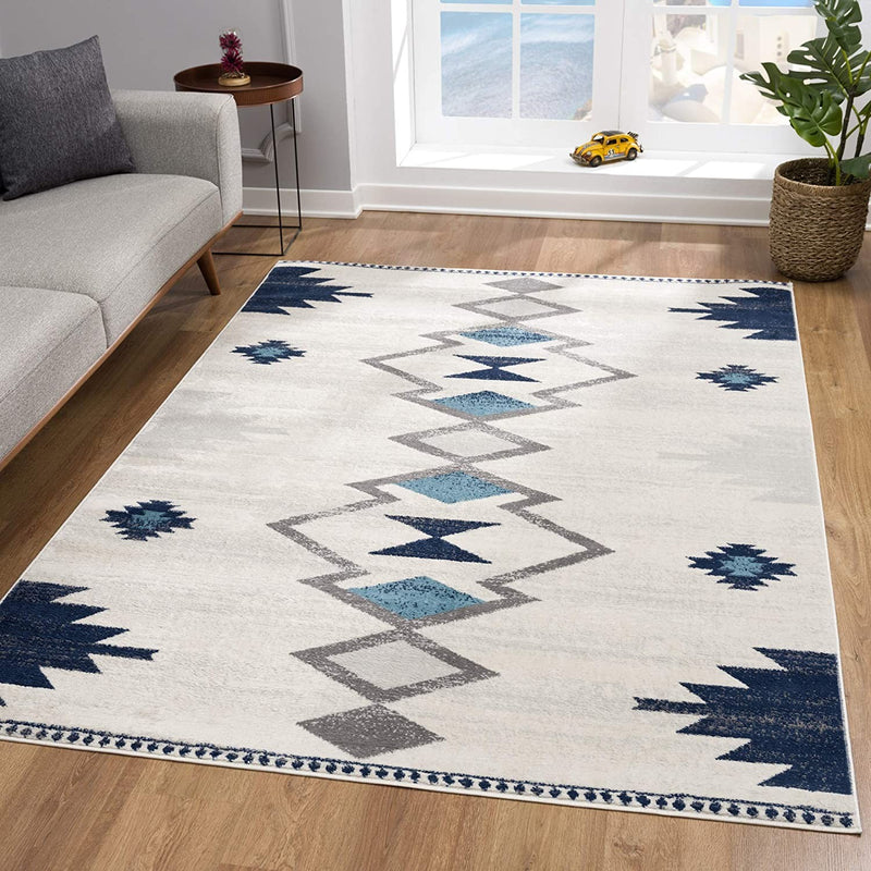 13' Runner Blue and Ivory Southwestern Runner Rug