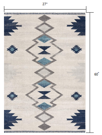 13' Runner Blue and Ivory Southwestern Runner Rug