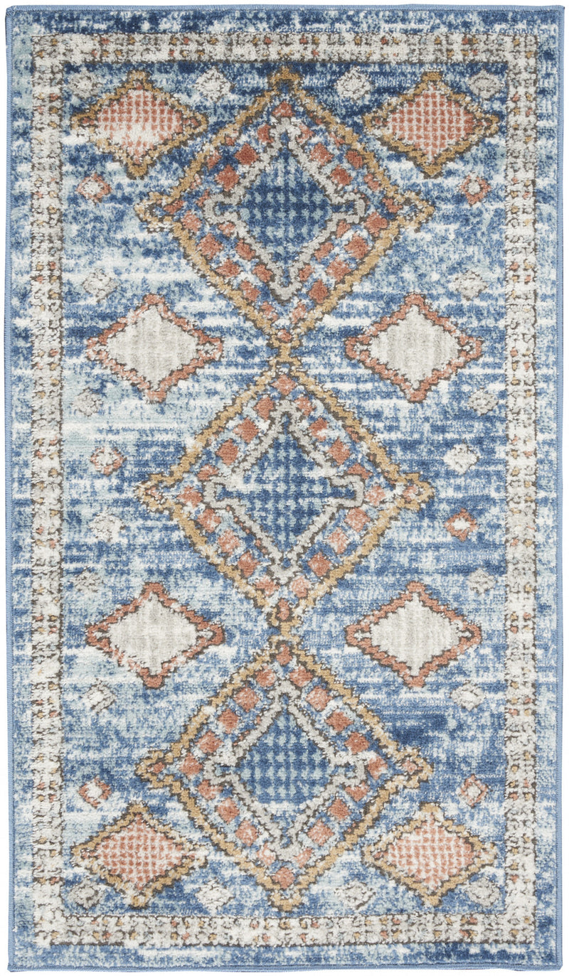 2' X 4' Blue Southwestern Power Loom Non Skid Area Rug