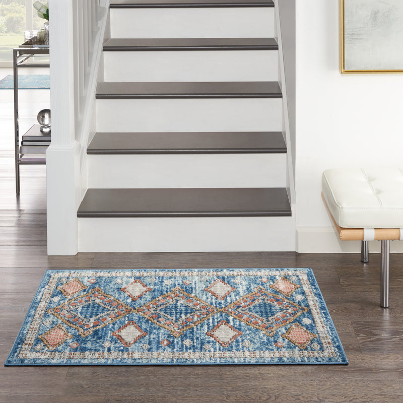 2' X 4' Blue Southwestern Power Loom Non Skid Area Rug