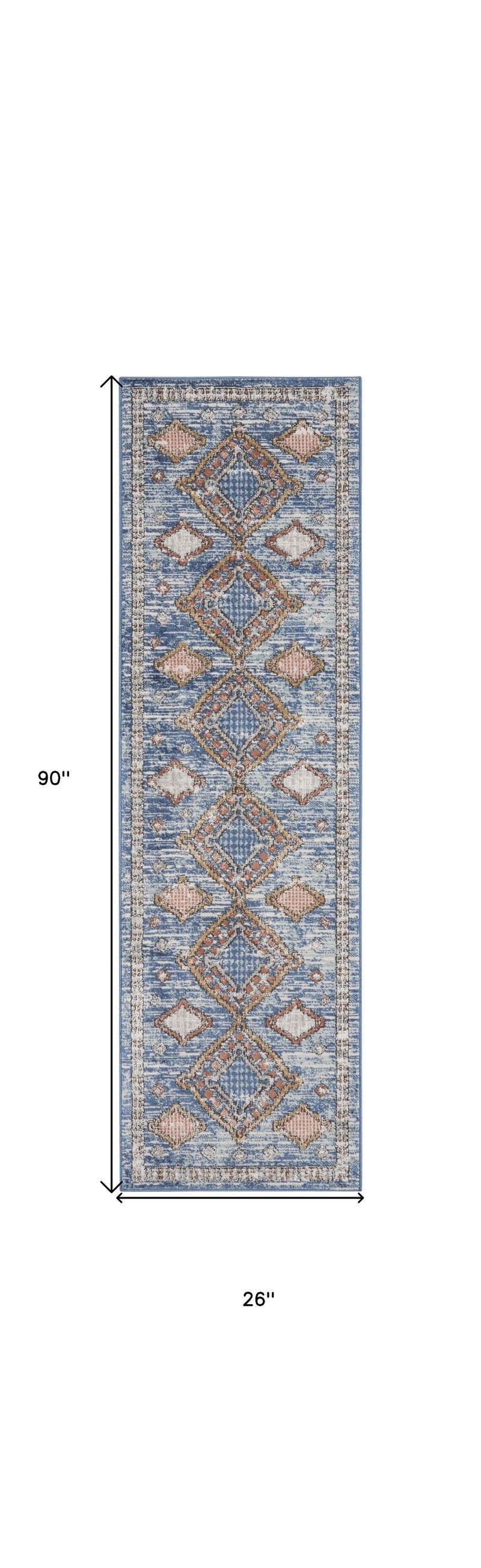 2' X 8' Blue Southwestern Power Loom Non Skid Runner Rug