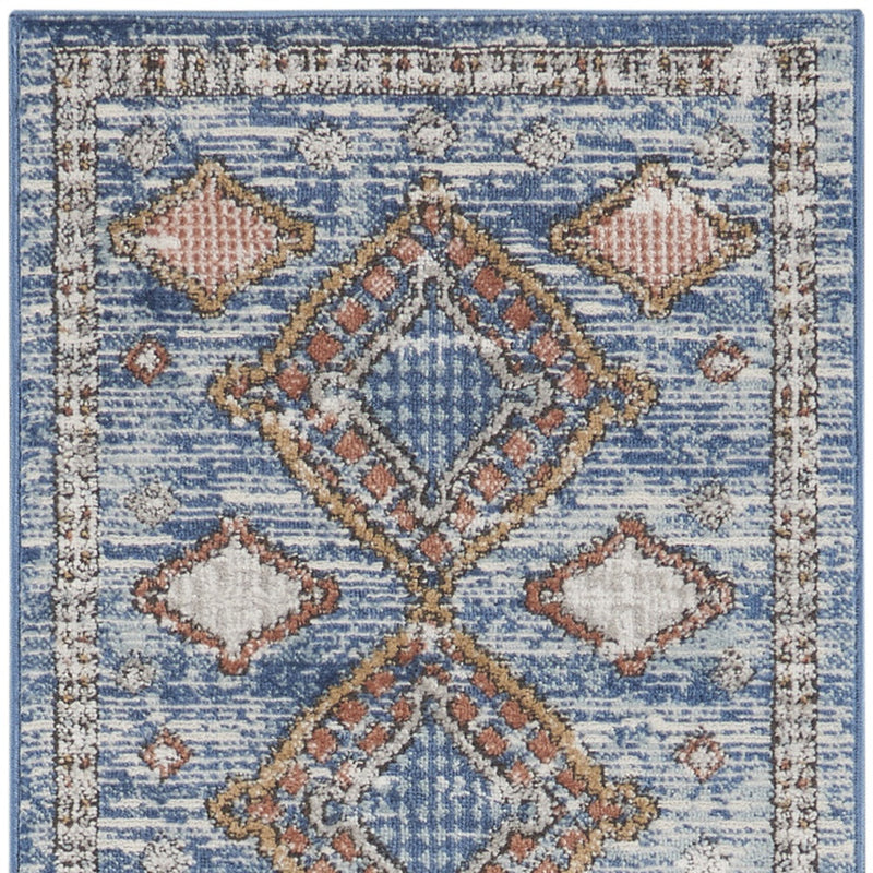 2' X 8' Blue Southwestern Power Loom Non Skid Runner Rug