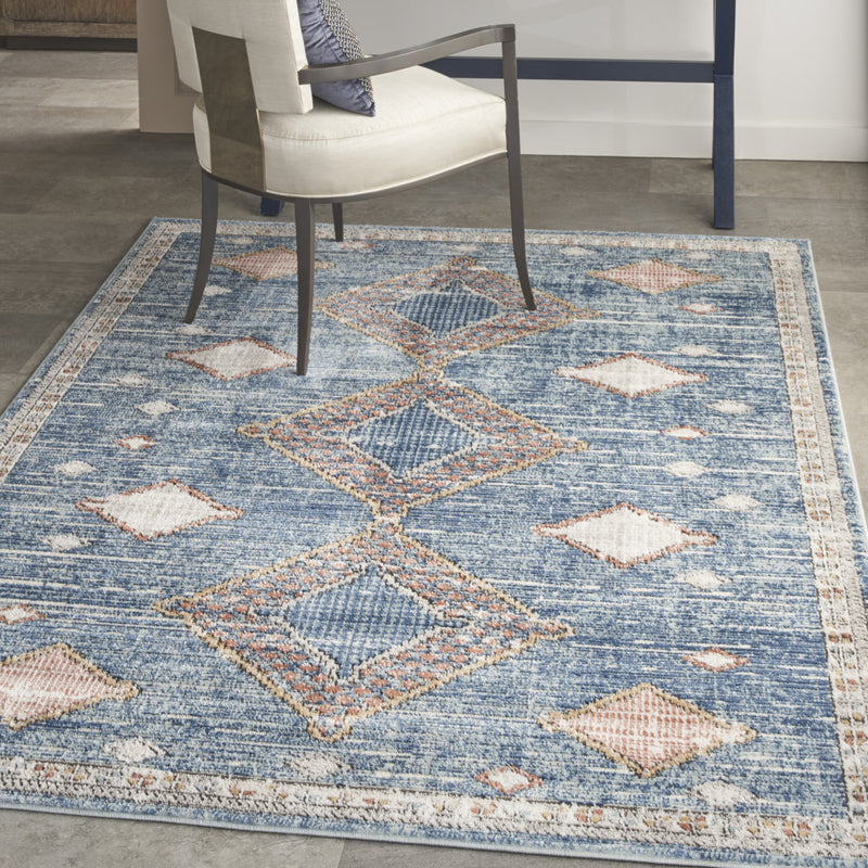 4' X 6' Blue Southwestern Power Loom Non Skid Area Rug