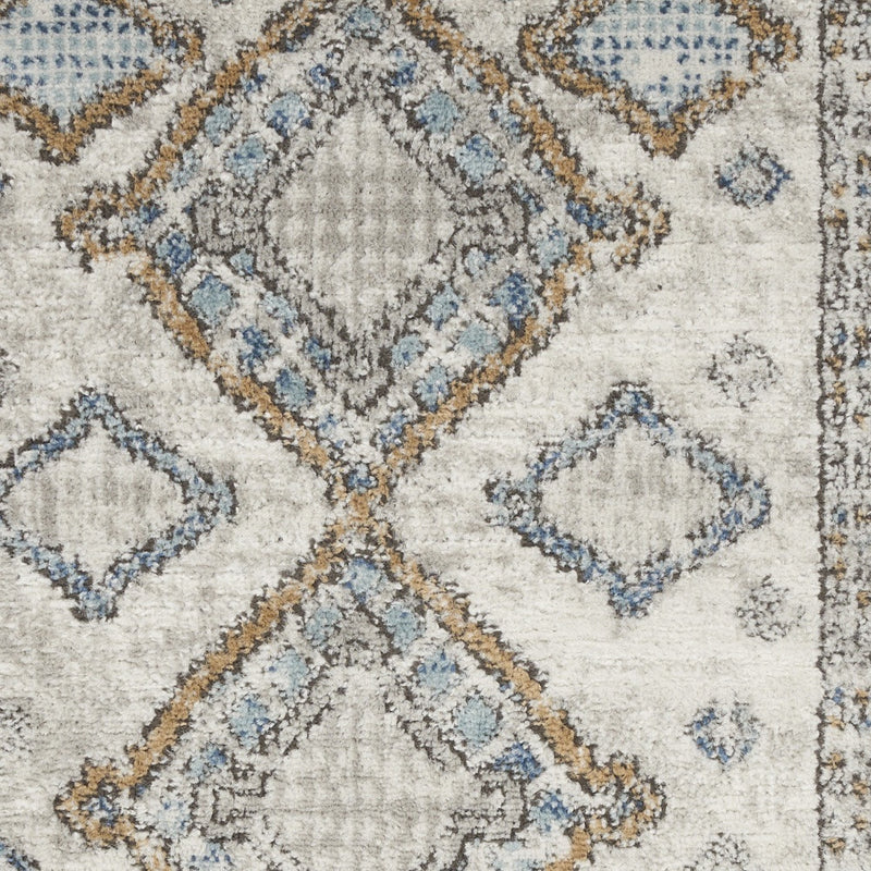 2' X 4' Ivory Grey And Blue Southwestern Power Loom Non Skid Area Rug