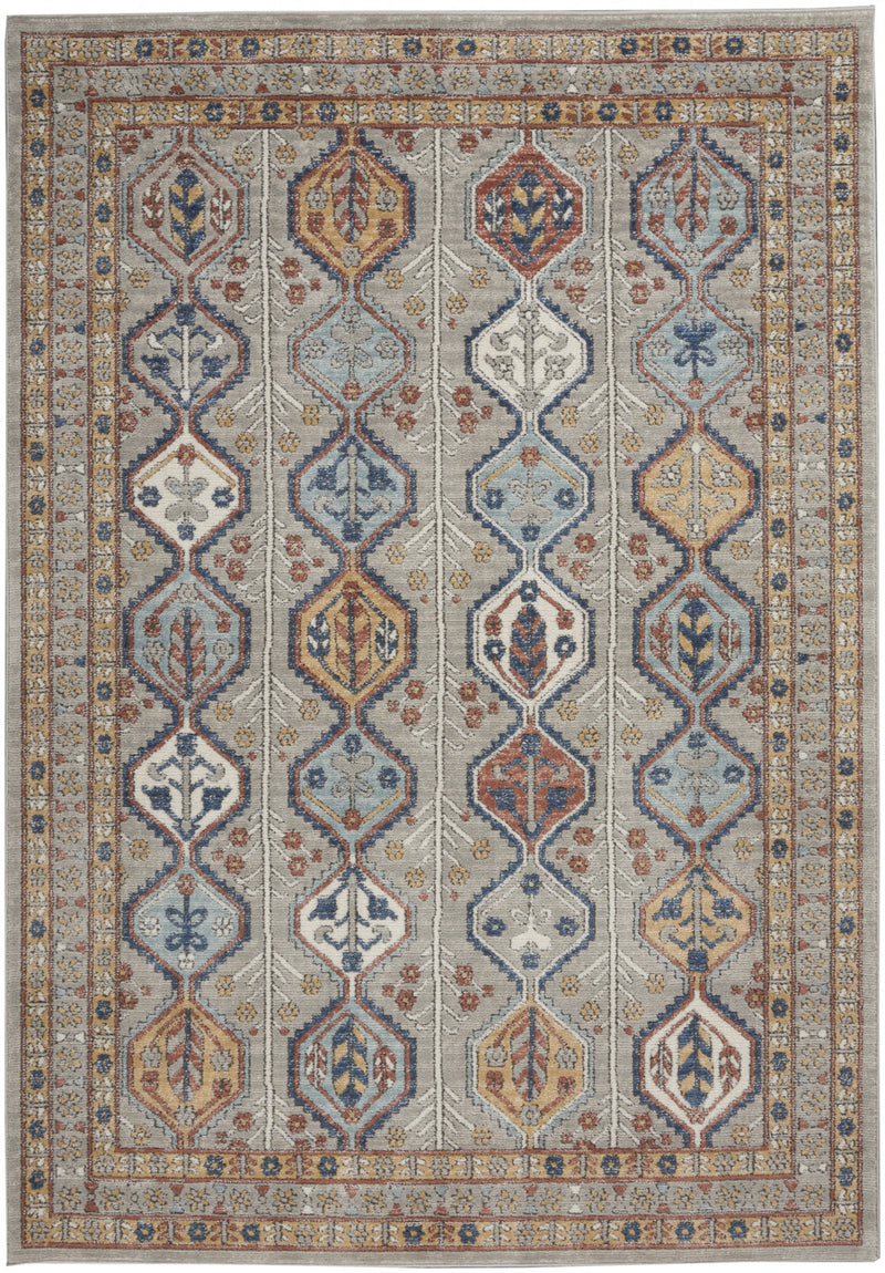 4' X 6' Grey Southwestern Power Loom Non Skid Area Rug