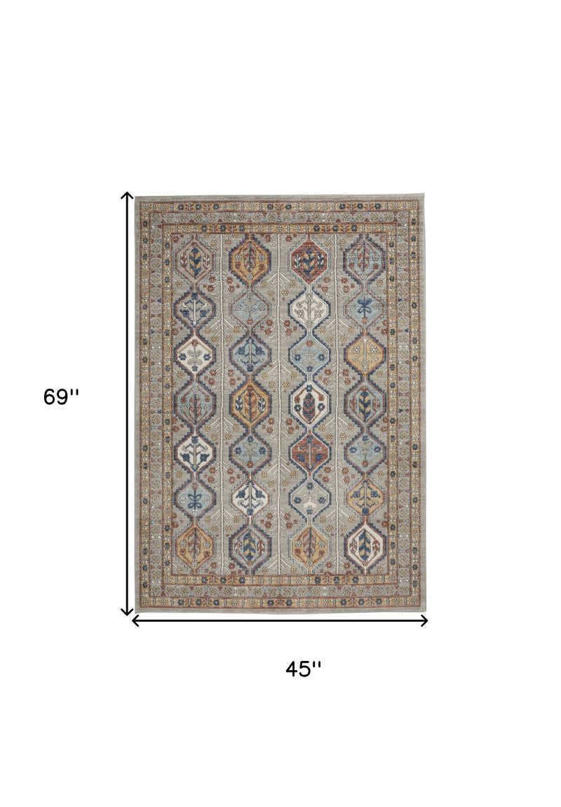 4' X 6' Grey Southwestern Power Loom Non Skid Area Rug