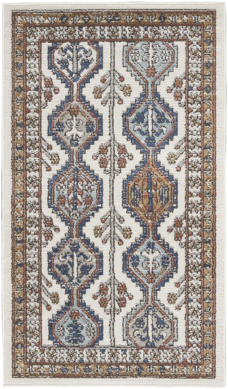 2' X 4' Ivory Southwestern Power Loom Non Skid Area Rug