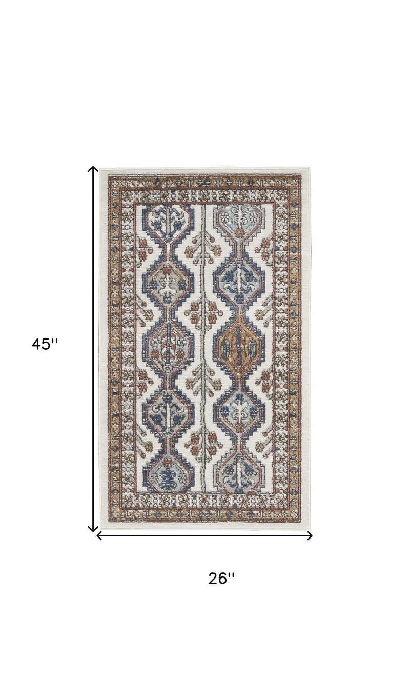 2' X 4' Ivory Southwestern Power Loom Non Skid Area Rug