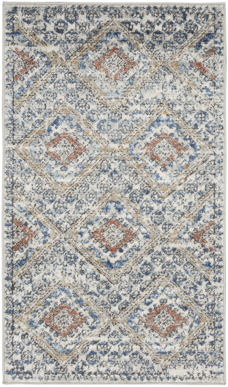 2' X 4' Blue And Ivory Southwestern Power Loom Non Skid Area Rug