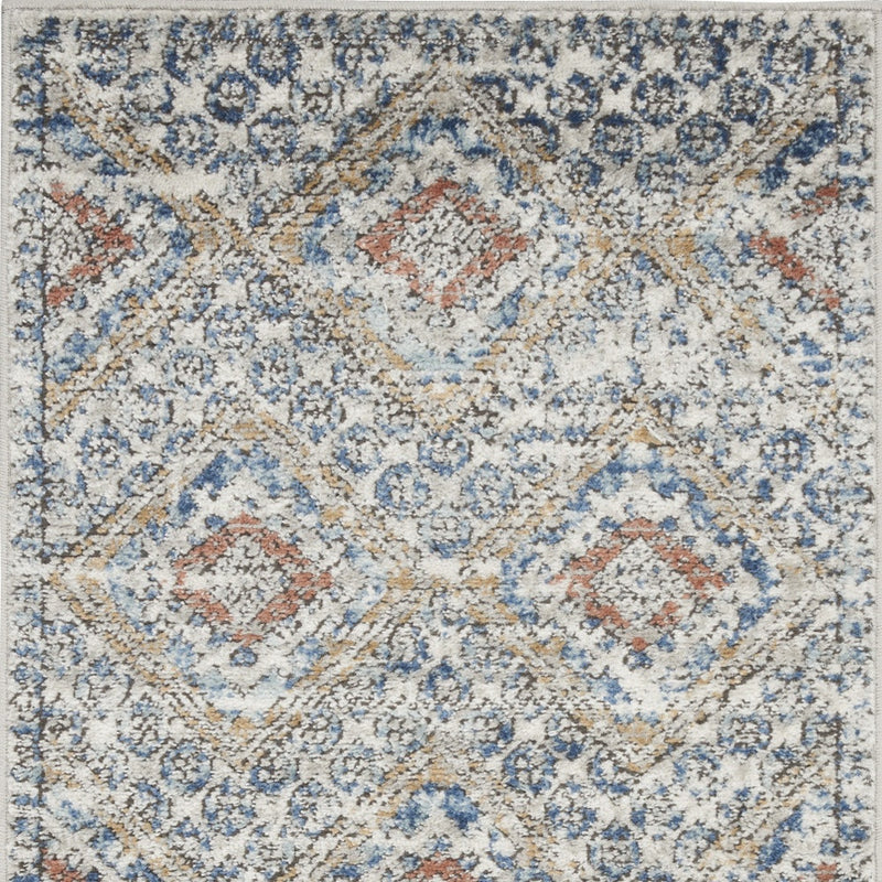 2' X 4' Blue And Ivory Southwestern Power Loom Non Skid Area Rug