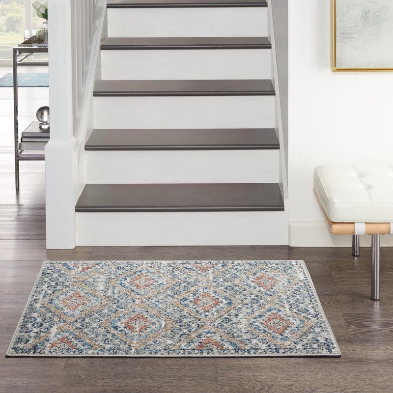 2' X 4' Blue And Ivory Southwestern Power Loom Non Skid Area Rug