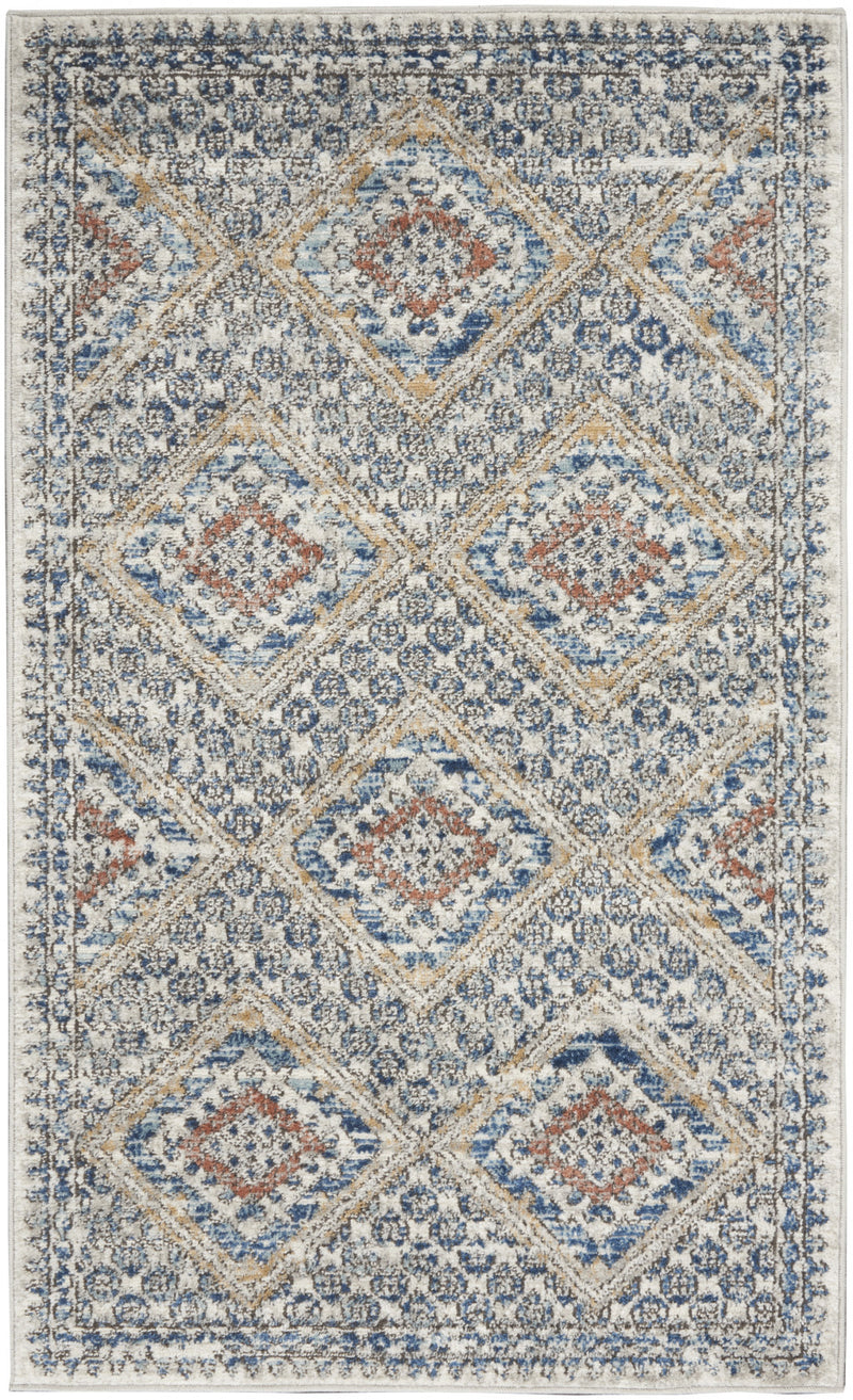 3' X 5' Blue And Ivory Southwestern Power Loom Non Skid Area Rug