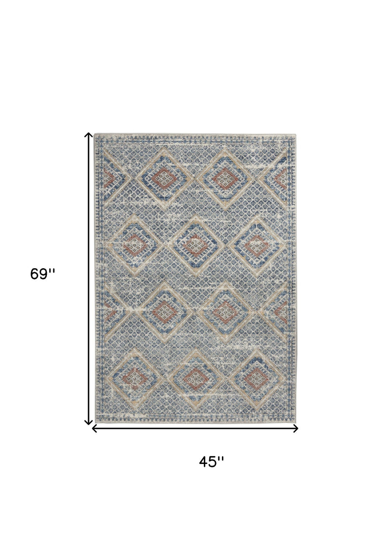 4' X 6' Blue And Ivory Southwestern Power Loom Non Skid Area Rug