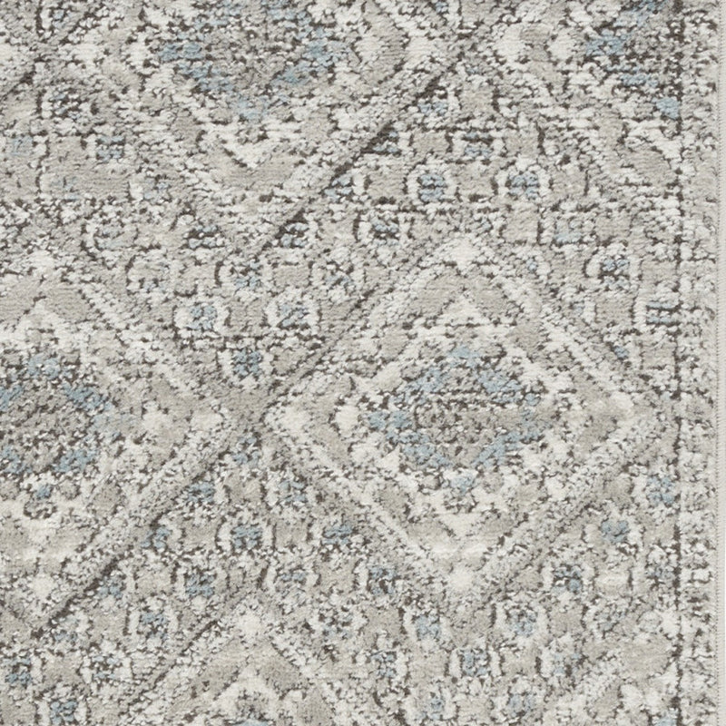 2' X 4' Grey Ivory And Blue Southwestern Power Loom Non Skid Area Rug