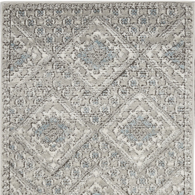 2' X 4' Grey Ivory And Blue Southwestern Power Loom Non Skid Area Rug