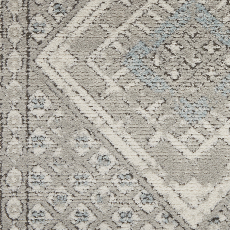 2' X 4' Grey Ivory And Blue Southwestern Power Loom Non Skid Area Rug