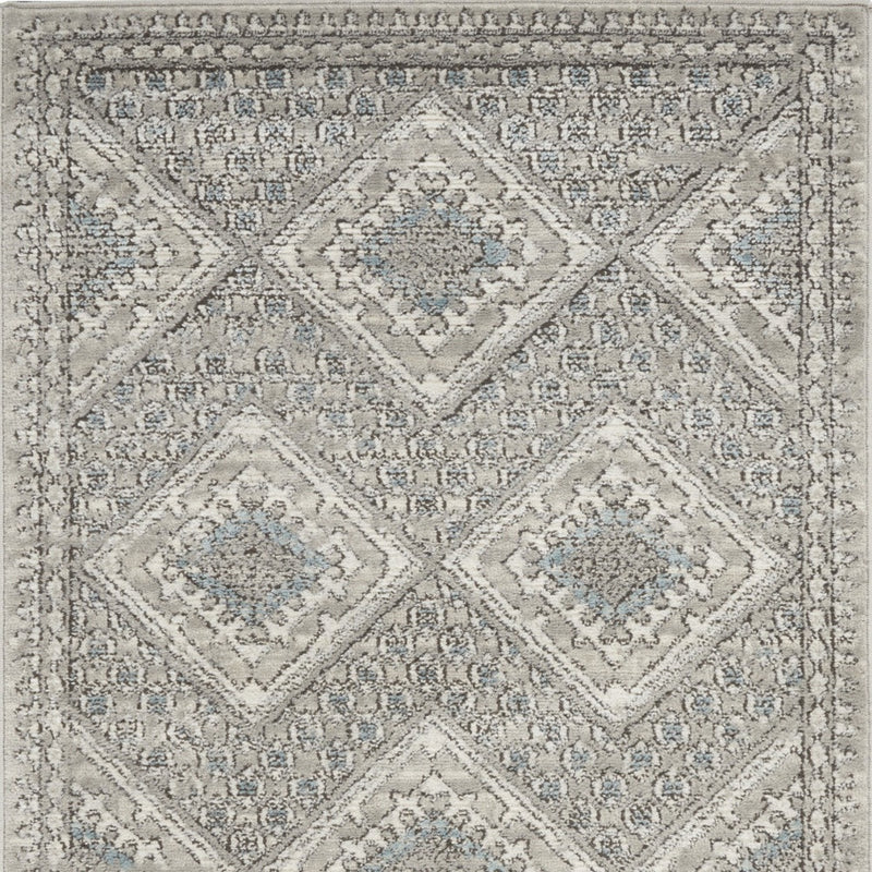 3' X 5' Grey Ivory And Blue Southwestern Power Loom Non Skid Area Rug