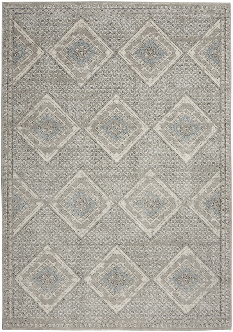 4' X 6' Grey Ivory And Blue Southwestern Power Loom Non Skid Area Rug