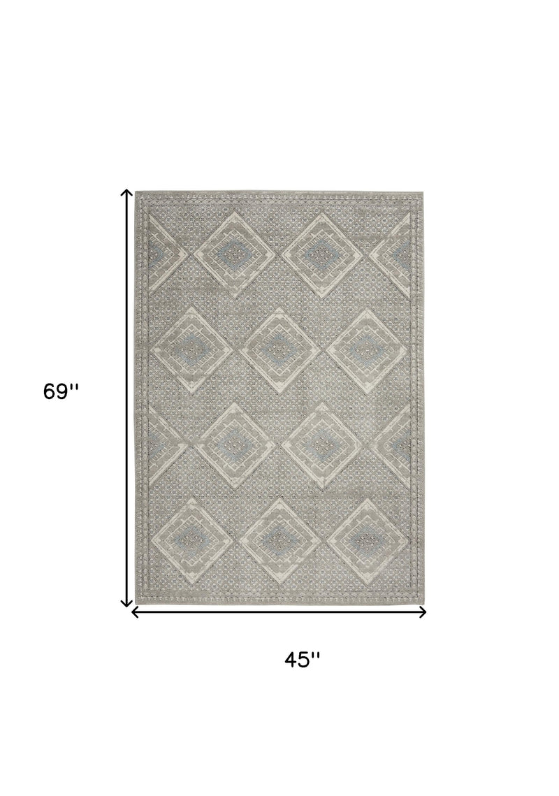 4' X 6' Grey Ivory And Blue Southwestern Power Loom Non Skid Area Rug