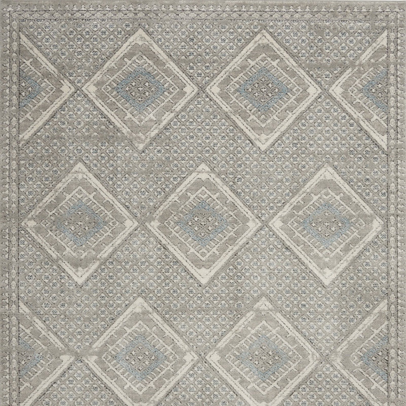 4' X 6' Grey Ivory And Blue Southwestern Power Loom Non Skid Area Rug